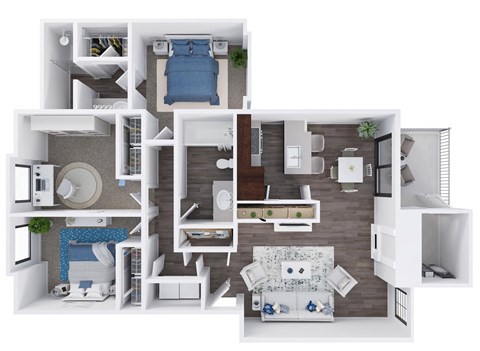 Ridgetop Apartments 3D Floor Plans - The Lincoln